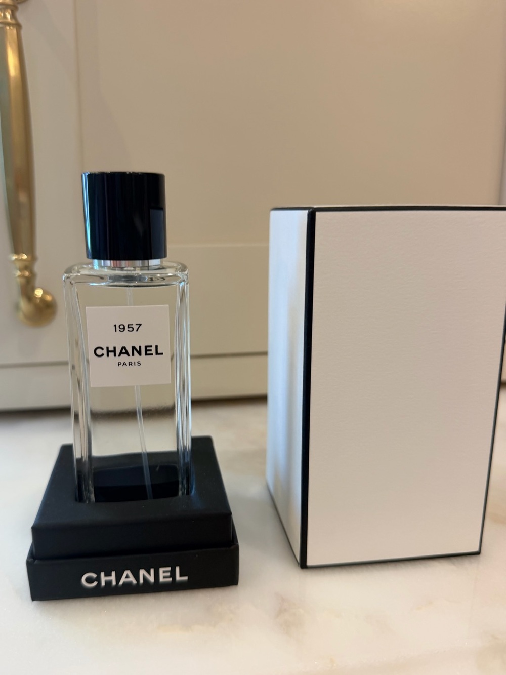 CHANEL Clear Glass Bottle with Black Cap Home Accent